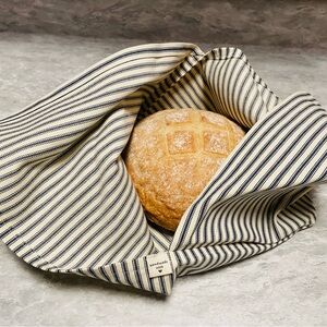 Reusable Cotton Bread Bag - Blue Ticking Pattern
